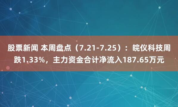 股票新闻 本周盘点（7.21-7.25）：皖仪科技周跌1.33%，主力资金合计净流入187.65万元